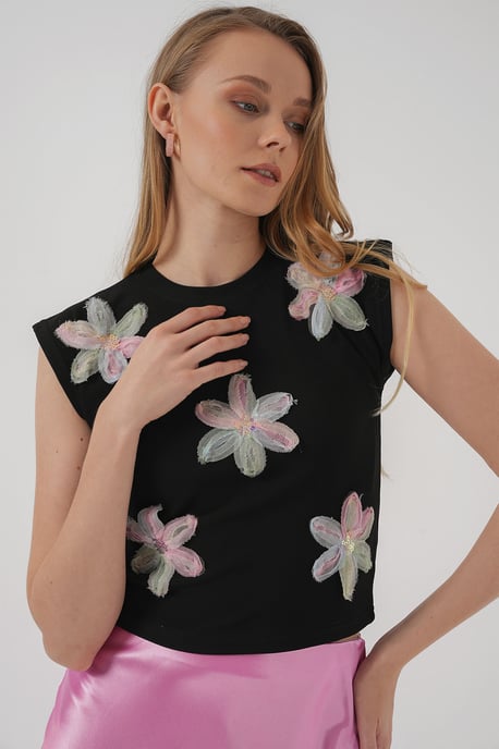 Geborduurd Bloemen Ribbeltop - Image 3