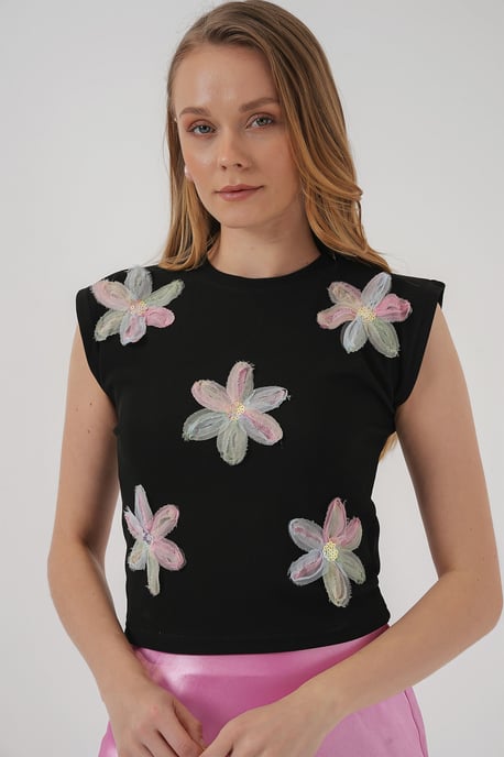Geborduurd Bloemen Ribbeltop - Image 4