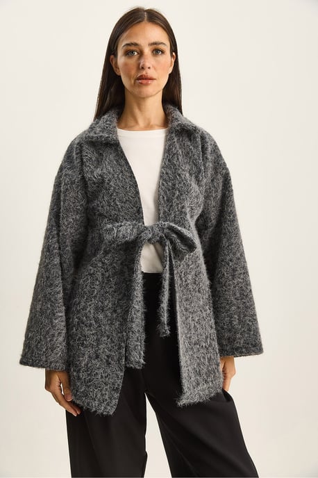 Textuur Oversized V-hals Cardigan met Striksluiting - Image 2