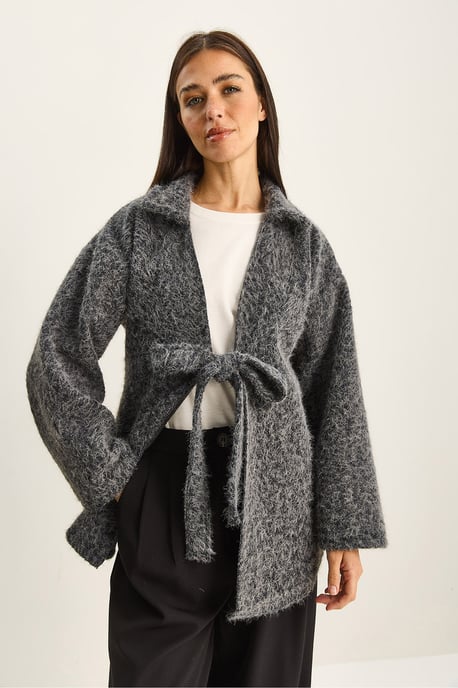 Textuur Oversized V-hals Cardigan met Striksluiting - Image 3