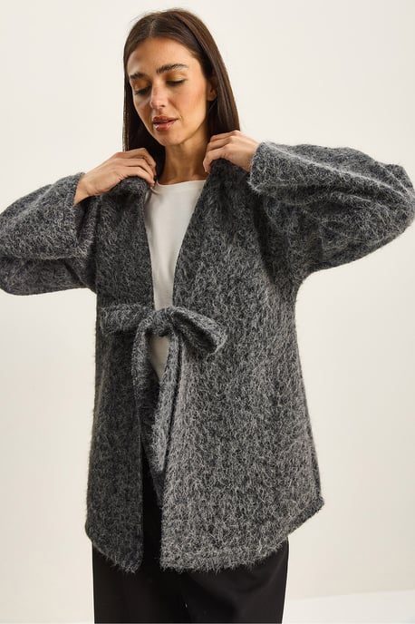 Textuur Oversized V-hals Cardigan met Striksluiting - Image 4