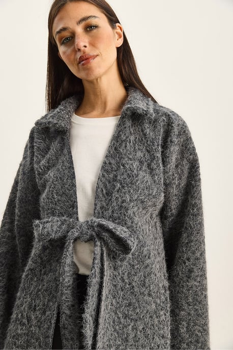 Textuur Oversized V-hals Cardigan met Striksluiting - Image 5
