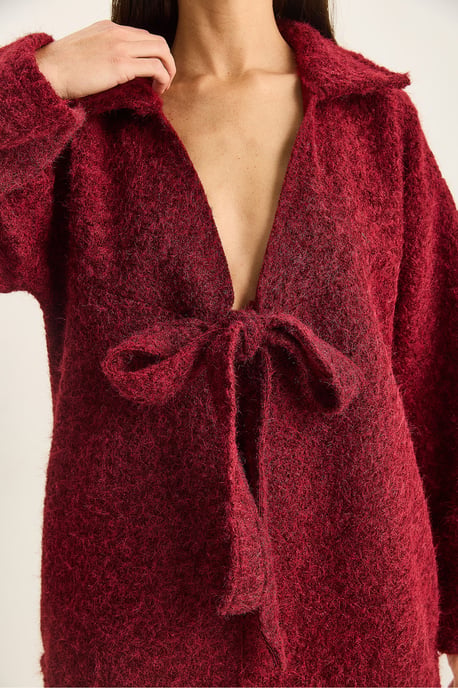 Textured Oversized V-Neck Tie Closure Cardigan - Image 6