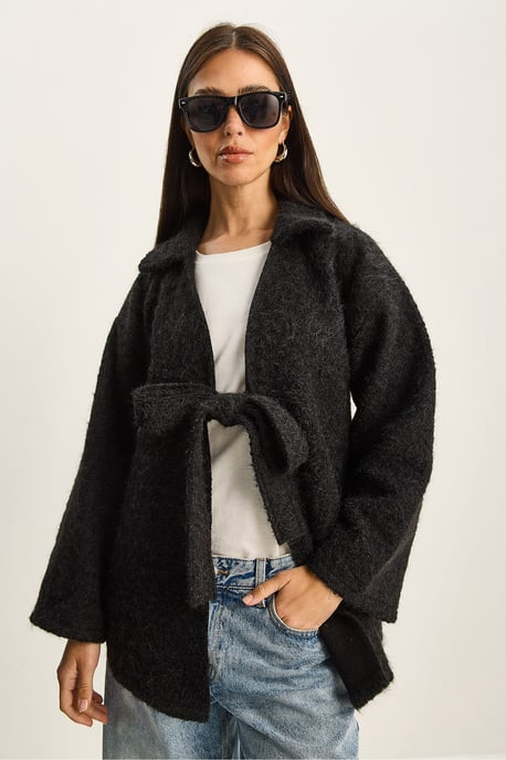 Textuur oversized V-hals cardigan met striksluiting - Image 5