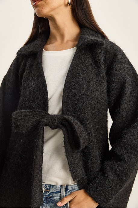Textuur oversized V-hals cardigan met striksluiting - Image 6