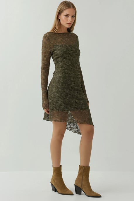 Asymmetrische Kanten Mini-jurk met Schoutnek - Image 2