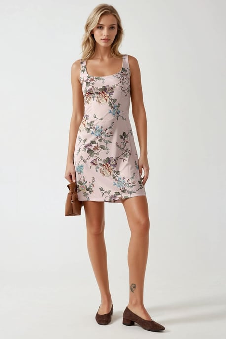 Bodycon Mini Dress with Square Collar and Floral Print - Image 2