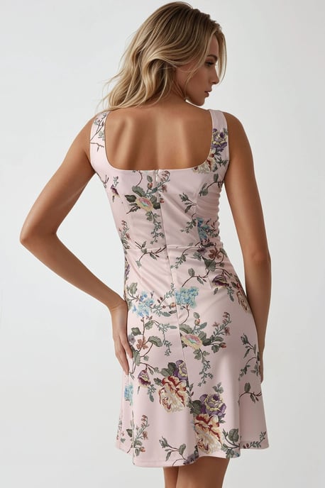 Bodycon Mini Dress with Square Collar and Floral Print - Image 5