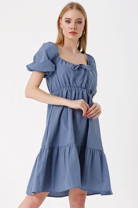 Square Neck A-Form Mini Dress with Bow - Image 1
