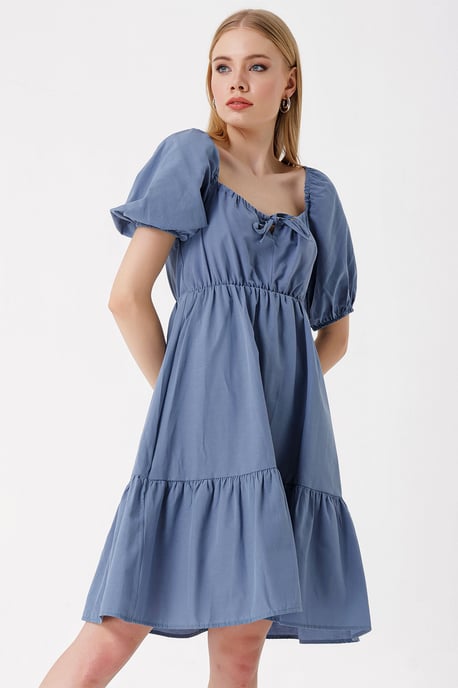 Square Neck A-Form Mini Dress with Bow - Image 3