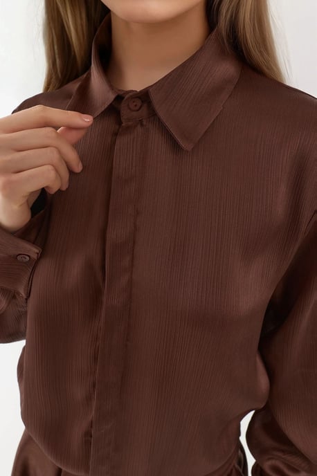 Ruffle Drape Long Sleeve Mini Dress with Shirt Collar - Image 4