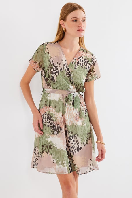 V-hals Bloemen Mini-jurk met Striksluiting - Image 2