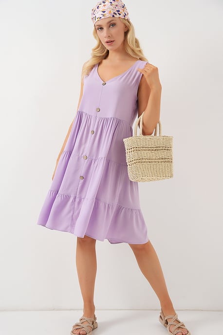 V-hals Mouwloze Mini Jurk met Knopdetails - Image 3