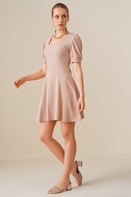 Textured Square Collar Mini Knit Dress - Image 3