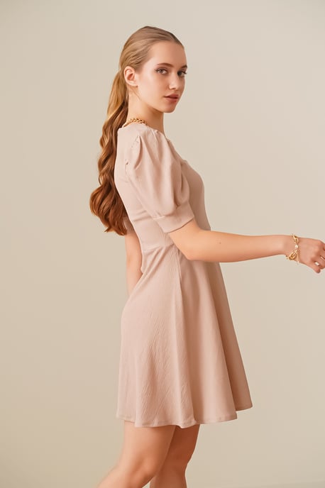 Textured Square Collar Mini Knit Dress - Image 4