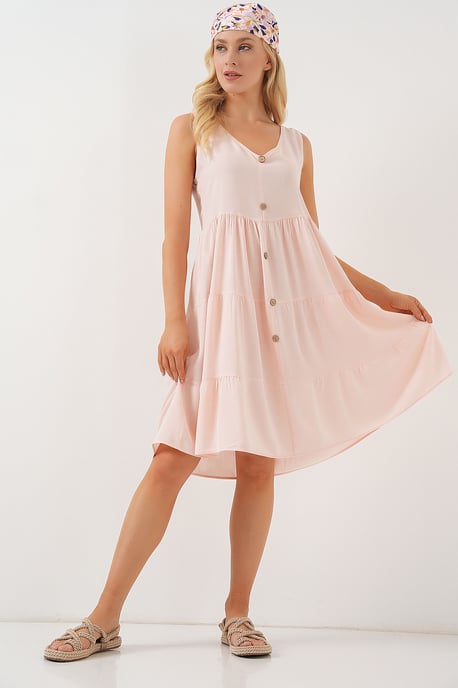 V-hals Mouwloze Mini Jurk met Knopdetail - Image 3