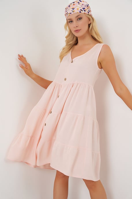 V-hals Mouwloze Mini Jurk met Knopdetail - Image 4