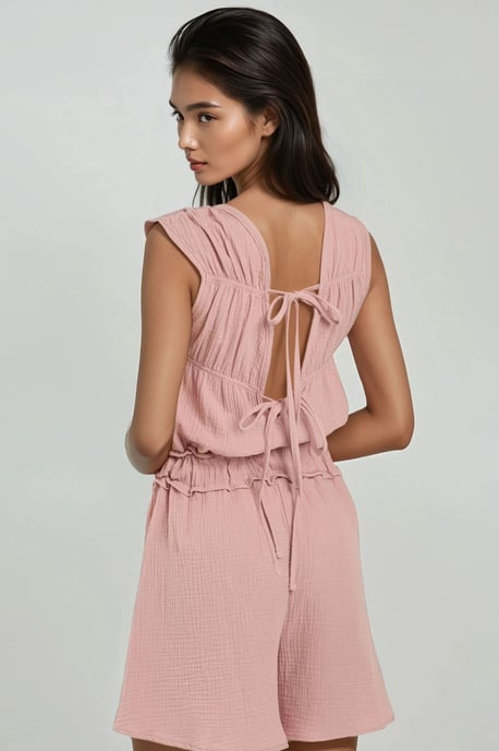 Textured Short Leg Jumpsuit met Ronde Hals - Image 4