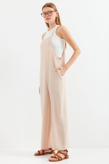 Ontspannen Pasvorm Wijd Pijpen Jumpsuit met Vierkante Kraag - Image 3