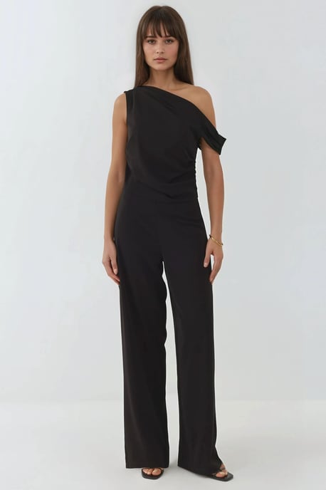 Wide Leg Asymmetrical Collar Jumpsuit - Image 1