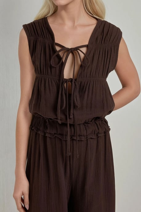 Gestructureerde Wijde Pantalon Jumpsuit met Ronde Hals - Image 2