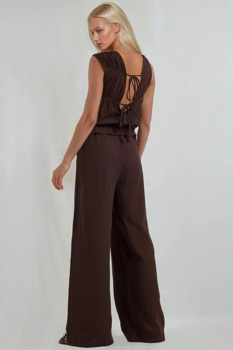 Gestructureerde Wijde Pantalon Jumpsuit met Ronde Hals - Image 3