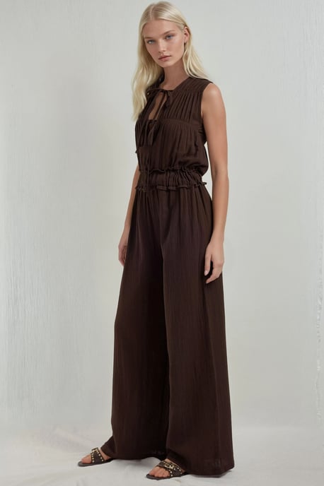 Gestructureerde Wijde Pantalon Jumpsuit met Ronde Hals - Image 5