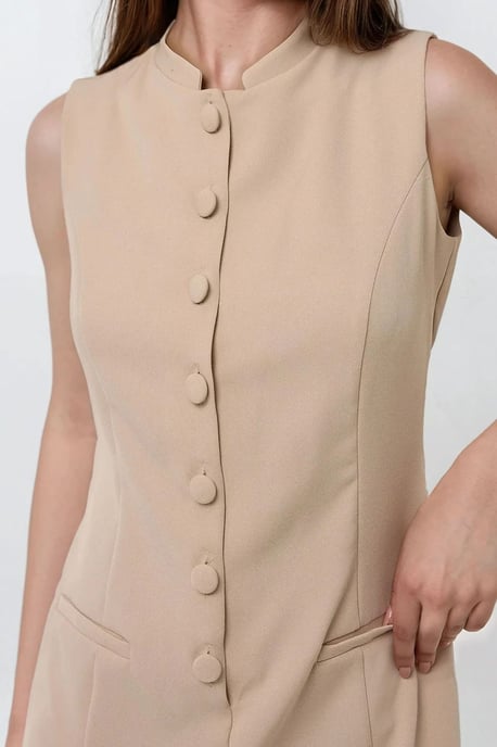 Kort ben crew neck jumpsuit med knappdetalj - Image 4