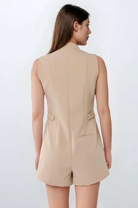 Kort ben crew neck jumpsuit med knappdetalj - Image 5