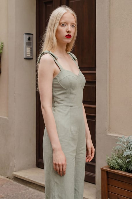 Sweetheart Neck Linen Blend Jumpsuit - Image 5