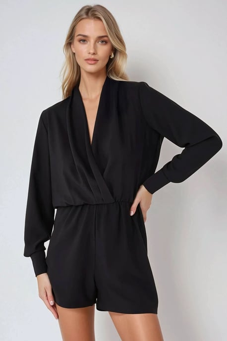 Deep V-Neck Mini Jumpsuit with Short Legs - Image 2
