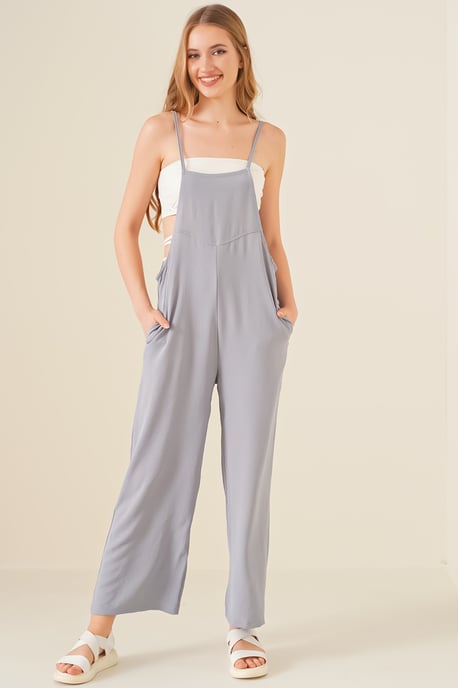 Ontspannen Pasvorm Brede Pijpen Jumpsuit met Vierkante Kraag - Image 1