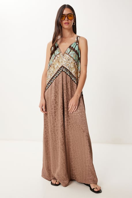 Wide Leg Printed Jumpsuit with V-Neck - Image 1