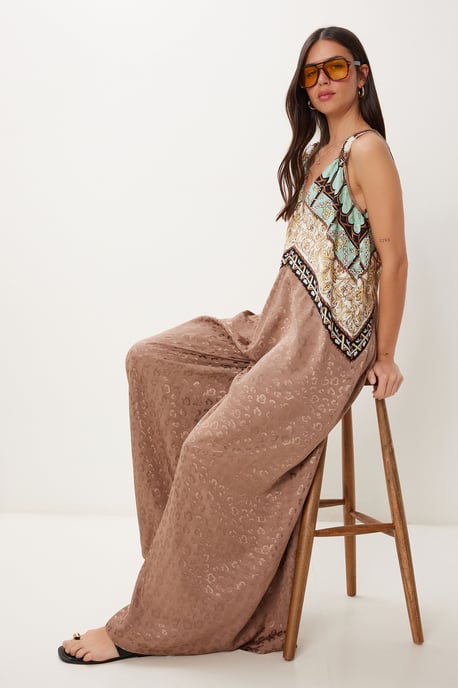 Wide Leg Printed Jumpsuit with V-Neck - Image 2
