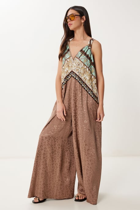 Wide Leg Printed Jumpsuit with V-Neck - Image 3