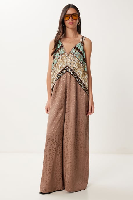 Wide Leg Printed Jumpsuit with V-Neck - Image 4