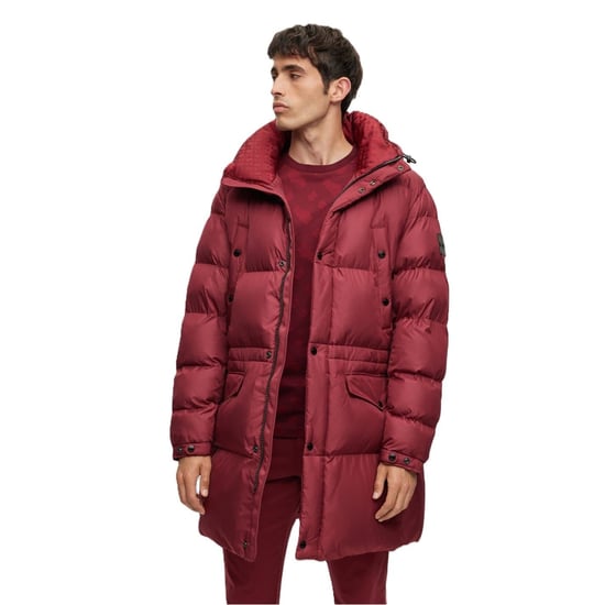 Men's Boss Solid Patterned Hooded Puffer Coat in Dark Red - Image 1