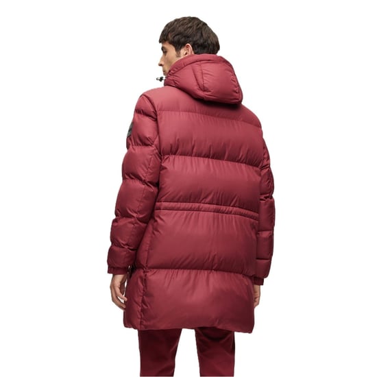 Men's Boss Solid Patterned Hooded Puffer Coat in Dark Red - Image 2