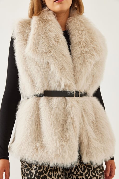 Faux Fur Sjaalkraag Geknoopte Mouwloze Vest - Image 3