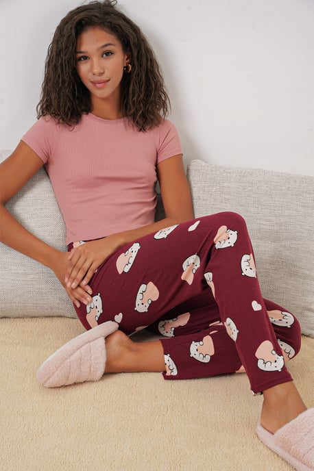 Patterned Mid Waist Lounge Bottoms - Image 1