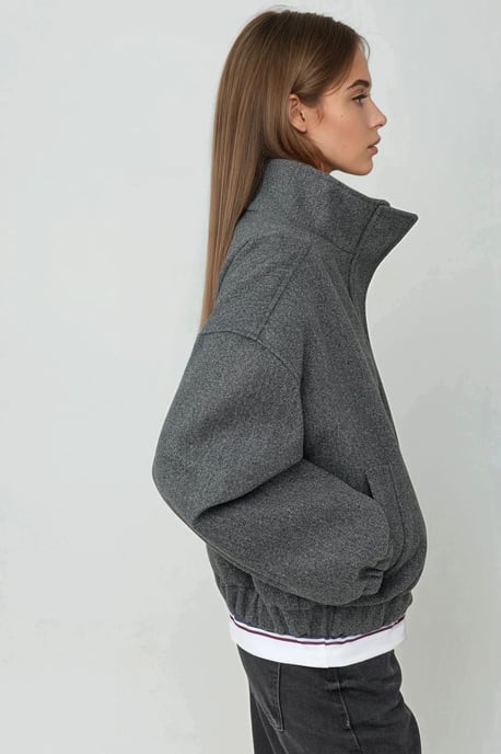 Överdimensionerad Turtleneck Texturerad Jacka - Image 3