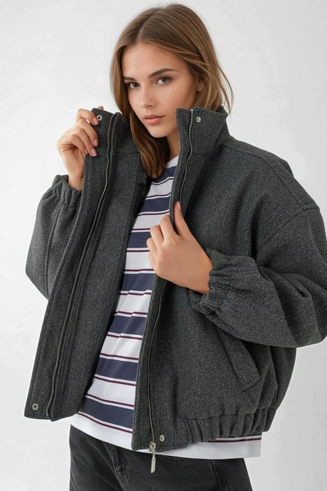 Överdimensionerad Turtleneck Texturerad Jacka - Image 5