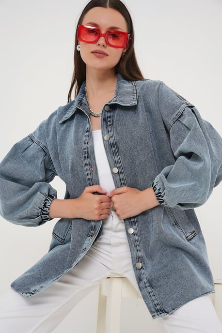 Överdimensionerad jeansjacka med skjortkrage - Image 3