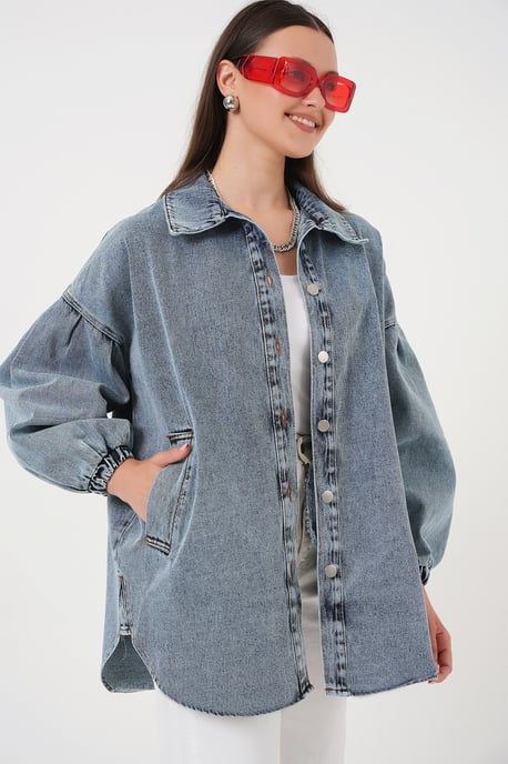Överdimensionerad jeansjacka med skjortkrage - Image 4