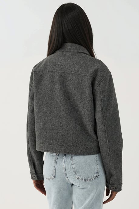 Textured Crop Jacket with Zipper - Image 2