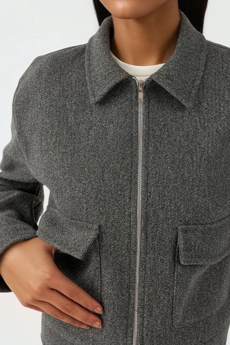 Textured Crop Jacket with Zipper - Image 4