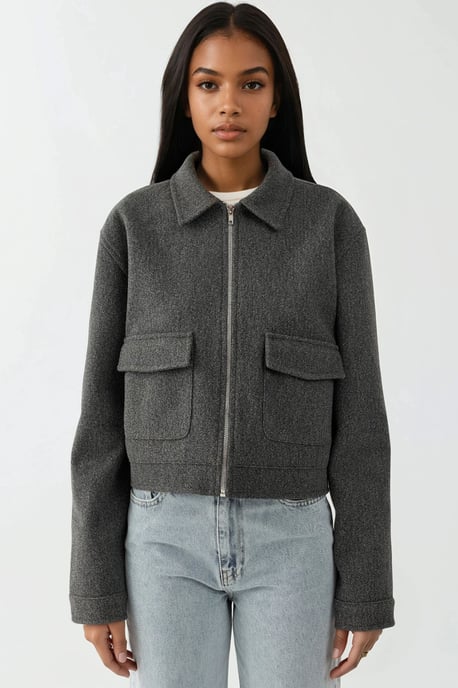 Textured Crop Jacket with Zipper - Image 6