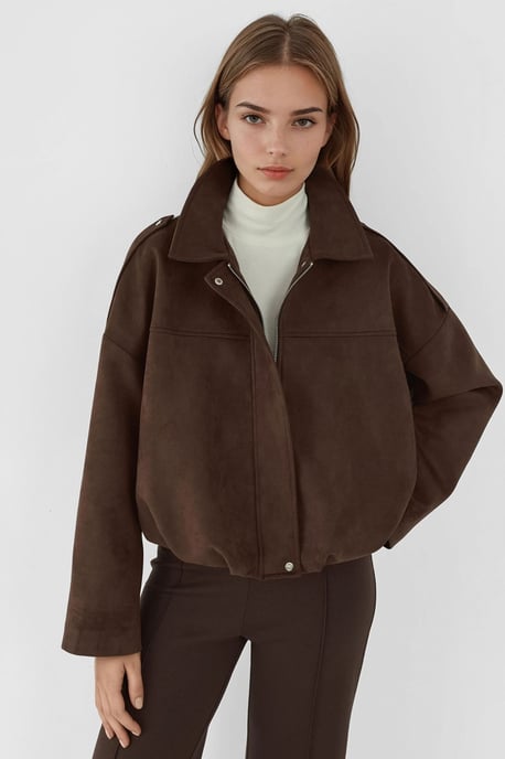 Soft Textured Suede Bomber Jacket - Image 1