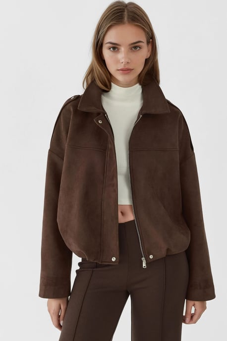 Soft Textured Suede Bomber Jacket - Image 2