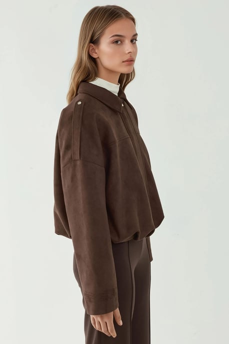 Soft Textured Suede Bomber Jacket - Image 3